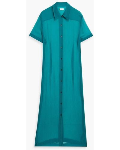 Dries Van Noten Silk-crepon Midi Shirt Dress - Blue