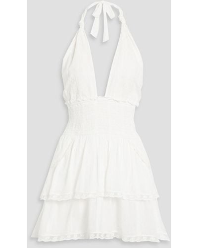 LoveShackFancy Embroidered Cotton-gauze Halterneck Mini Dress - White