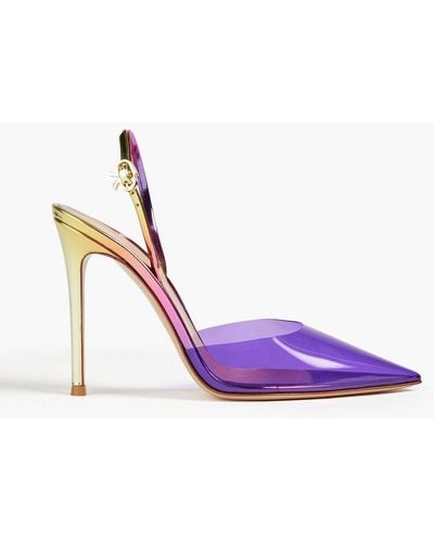 Gianvito Rossi D'orsay Mirrored-leather And Pvc Slingback Court Shoes - Purple