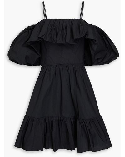 Ulla Johnson Lila Cold-shoulder Gathered Cotton-poplin Mini Dress - Black