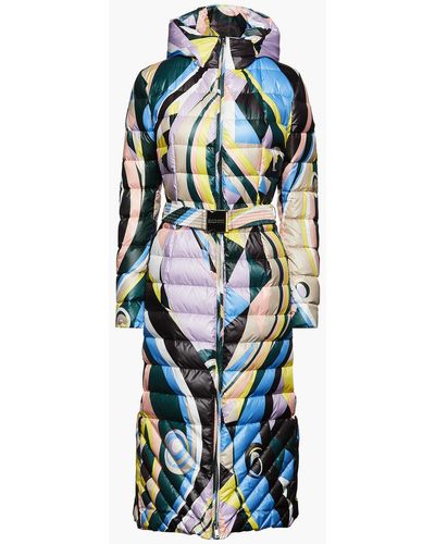 Emilio Pucci Belted Printed Quilted Shell Hooded Coat - Yellow