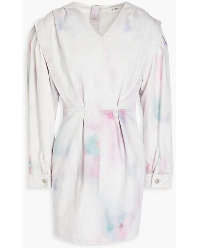 Isabel Marant Lacanau Pleated Tie-dyed Denim Mini Dress - White