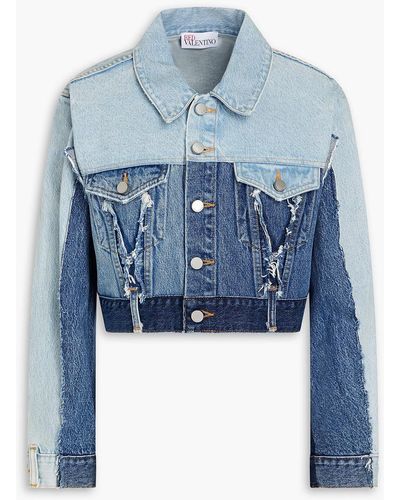 RED Valentino Cropped Frayed Denim Jacket - Blue