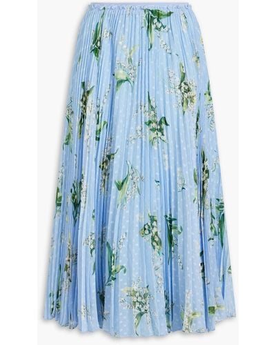 RED Valentino Pleated Floral-print Fil Coupé Georgette Midi Skirt - Blue