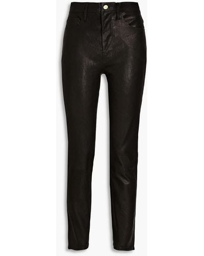 FRAME Le Sylvie Crinkled Leather Slim-leg Trousers - Black