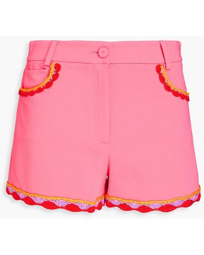 Moschino Crochet-trimmed Crepe Shorts - Pink