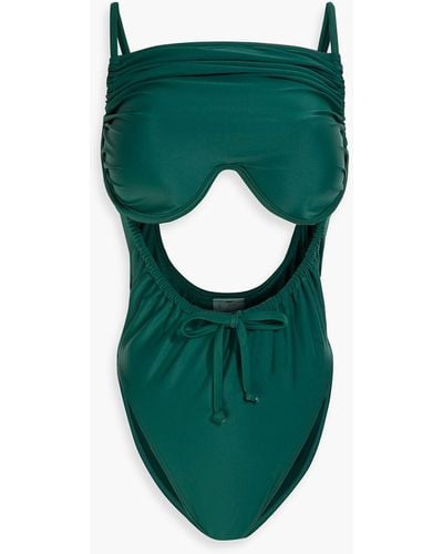 Andrea Iyamah Tiaca Cutout Ruched Underwired Swimsuit - Green