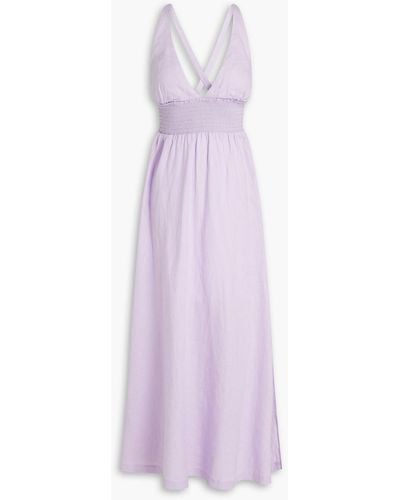 Heidi Klein Lake Garda Smocked Linen Maxi Dress - Purple
