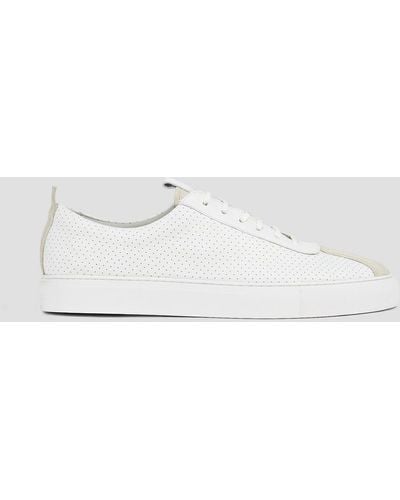 Grenson Perforated Leather And Suede Trainers - White