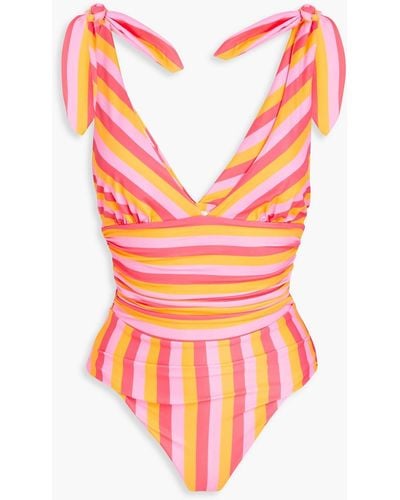 Rebecca Vallance Alegria Gathered Striped Swimsuit - Pink