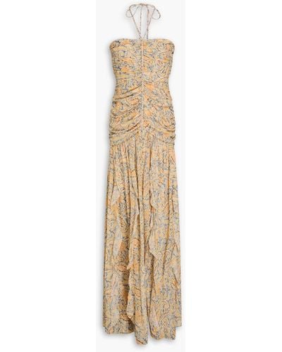 Veronica Beard Lucine Paisley-print Silk Crepe De Chine Halterneck Maxi Dress - Natural