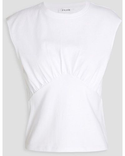 FRAME Gathered Cotton-jersey Top - White