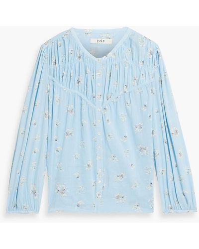 Joie Fanning Floral-print Cotton-gauze Top - Blue