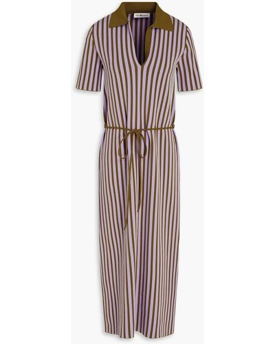 Tory Burch Belted Striped Jacquard-knit Midi Dress - Purple