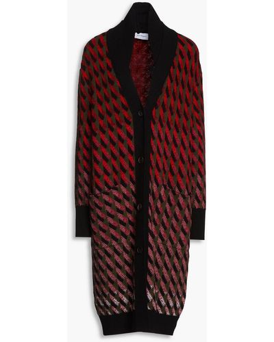 Ferragamo Jacquard-knit Wool And Cashmere-blend Cardigan - Red