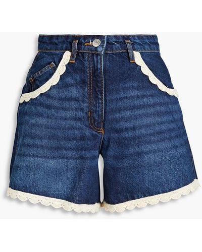 Maje Crochet-trimmed Denim Shorts - Blue
