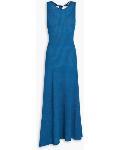 Ganni Ribbed-knit Midi Dress - Blue