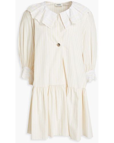 Sandro Cinta Gathered Striped Cotton Mini Shirt Dress - White