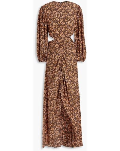 Maje Ricateli Cutout Ruched Paisley-print Crepe Dress - Brown