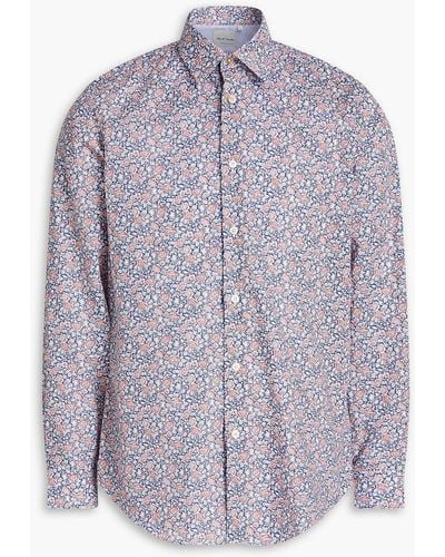 Paul Smith Hemd aus baumwollpopeline mit floralem print - Weiß