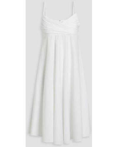 Caroline Constas Wrap-effect Ruched Cotton-blend Poplin Dress - White