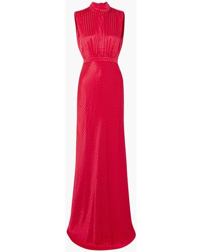 Saloni Fleur Tie-back Silk-satin Jacquard Gown - Red