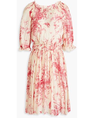 RED Valentino Pleated Printed Georgette Dress - Pink