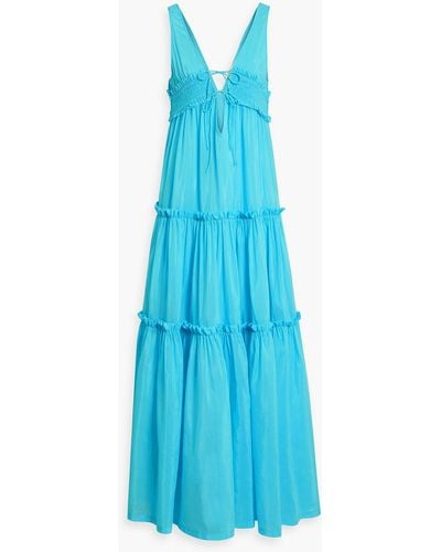 Nicholas Myla Shirred Cotton And Silk-blend Voile Maxi Dress - Blue