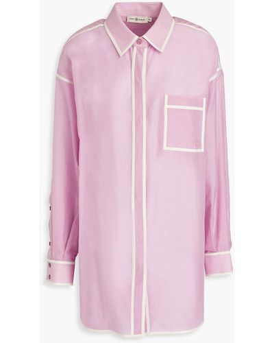 Tory Burch Two-tone Cotton And Silk-blend Voile Shirt - Pink