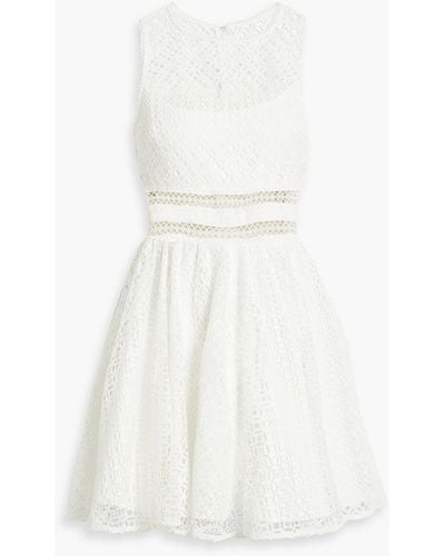 ML Monique Lhuillier Gathered Macramé Lace Mini Dress - White