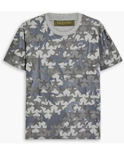 Valentino Printed Cotton-jersey T-shirt - Grey