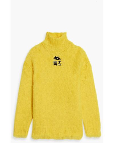 Etro Embroidered Brushed Mohair-blend Turtleneck Sweater - Yellow