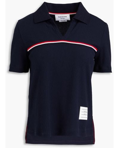 Thom Browne Striped Ribbed Cotton-jersey Polo Shirt - Blue