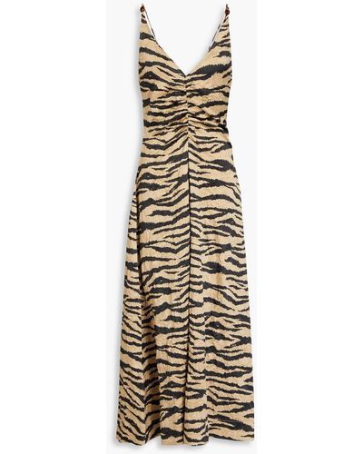 Ganni Tiger-print Satin Midi Dress - Multicolour