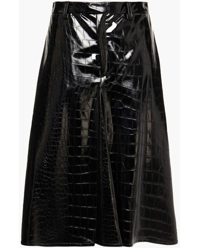 Maison Margiela Pleated Faux Croc-effect Leather Culottes - Black