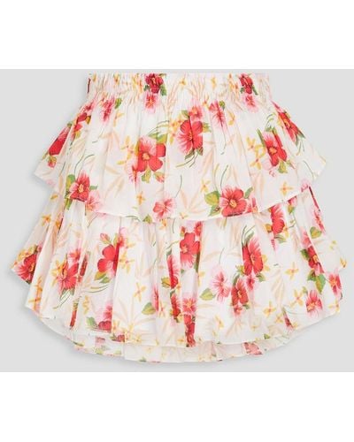 LoveShackFancy Tiered Floral-print Cotton Mini Skirt - Pink