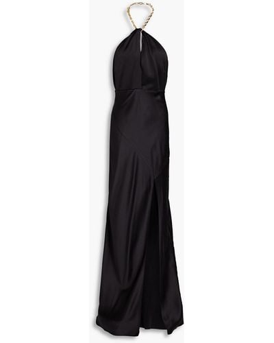 Nicholas Ambra Chain-embellished Satin Halterneck Gown - Black
