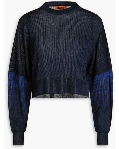 Missoni Cropped pullover aus rippstrick in metallic-optik - Blau