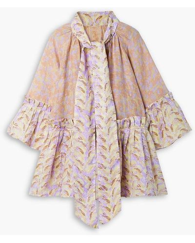 Yvonne S Angelica minikleid aus leinengaze mit print und schluppe - Pink