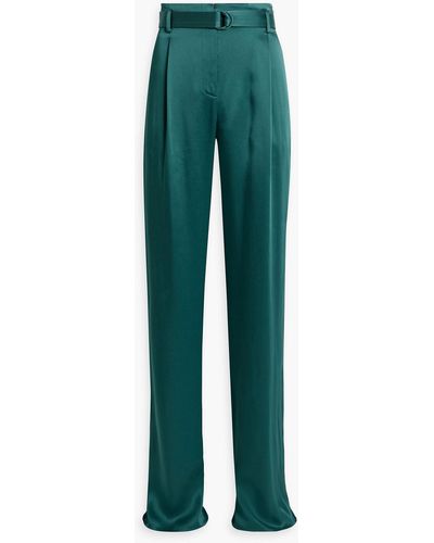 LAPOINTE Pleated Satin Wide-leg Trousers - Green