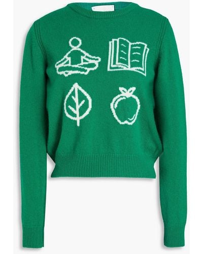 Alberta Ferretti Intarsia Wool And Cashmere-blend Sweater - Green