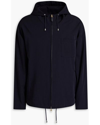 Dunhill Leather-trimmed Wool-twill Hooded Jacket - Blue