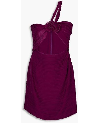 Magda Butrym One-shoulder Floral-appliquéd Cutout Silk-chiffon Mini Dress - Purple