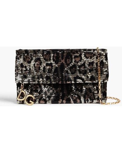 Dolce & Gabbana Metallic Leopard-print Satin Envelope Clutch - Black