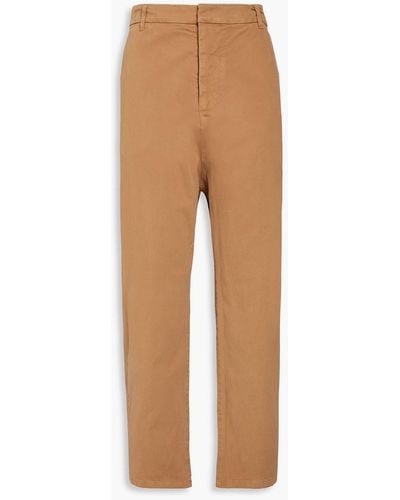 Nili Lotan Cropped Washed Stretch-cotton Twill Tapered Trousers - Natural