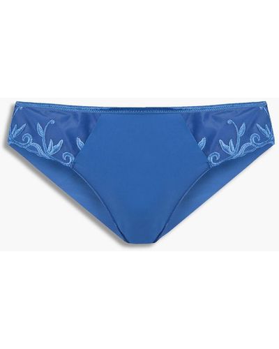 Simone Perele Embroidered Tulle-paneled Stretch-jersey Low-rise Briefs - Blue