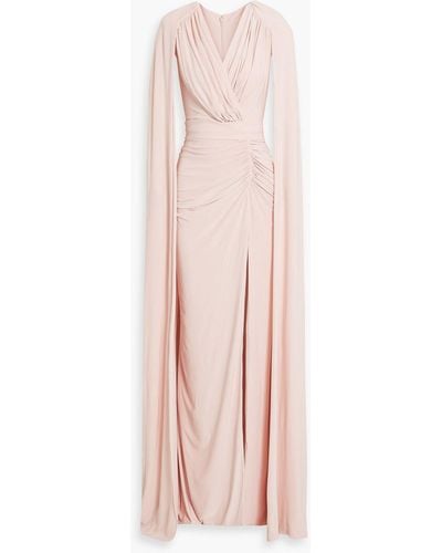 Rhea Costa Cape-effect Draped Jersey Gown - Pink