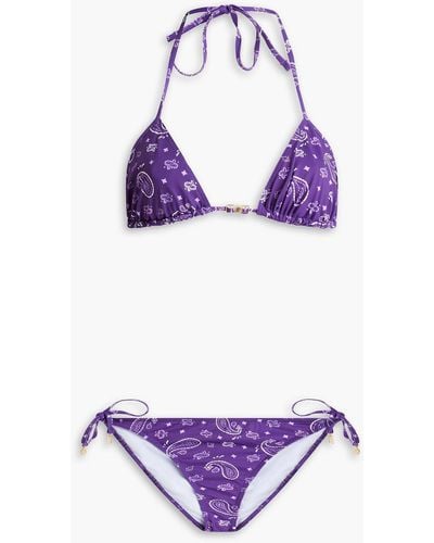 Maje Paisley-print Halterneck Bikini - Purple
