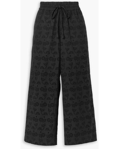 Jason Wu Cropped Broderie Anglaise Cotton Wide-leg Trousers - Black