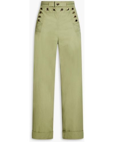 Tory Burch Cropped Cotton-twill Wide-leg Pants - Green